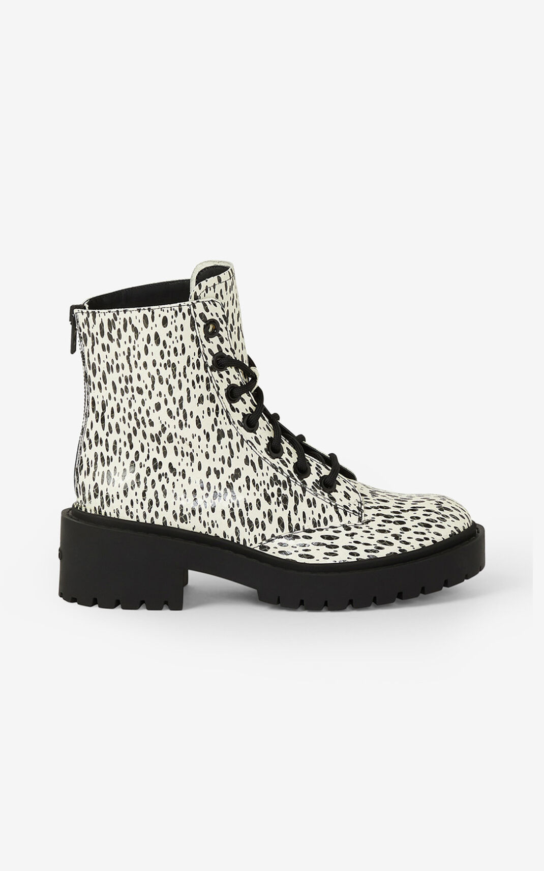 Kenzo Lace up Pike Leopard Kožne ankle Čizme Ženske - Bijele - Hrvatska JTMUNE893